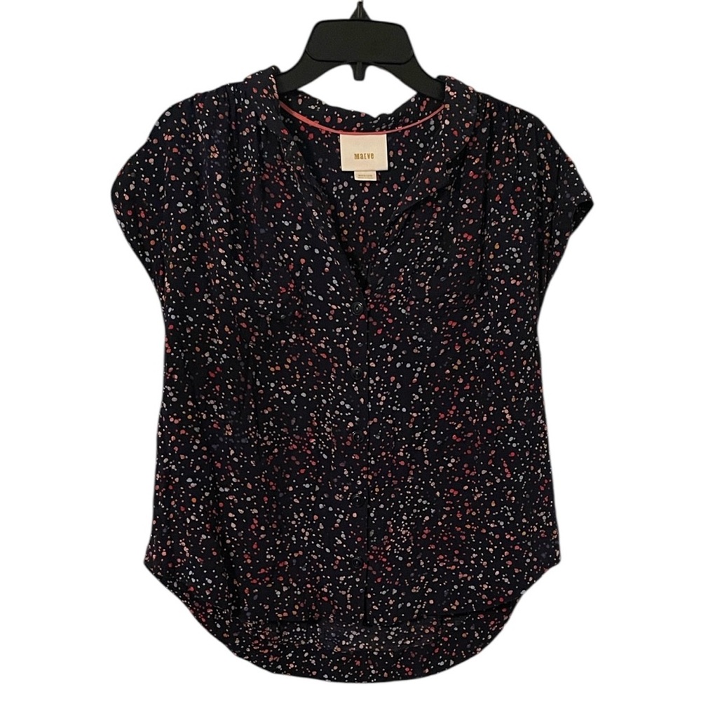 Maeve‎ By Anthropologie Women’s Navy Multicolor Paint Splatter V-Neck Top Size M